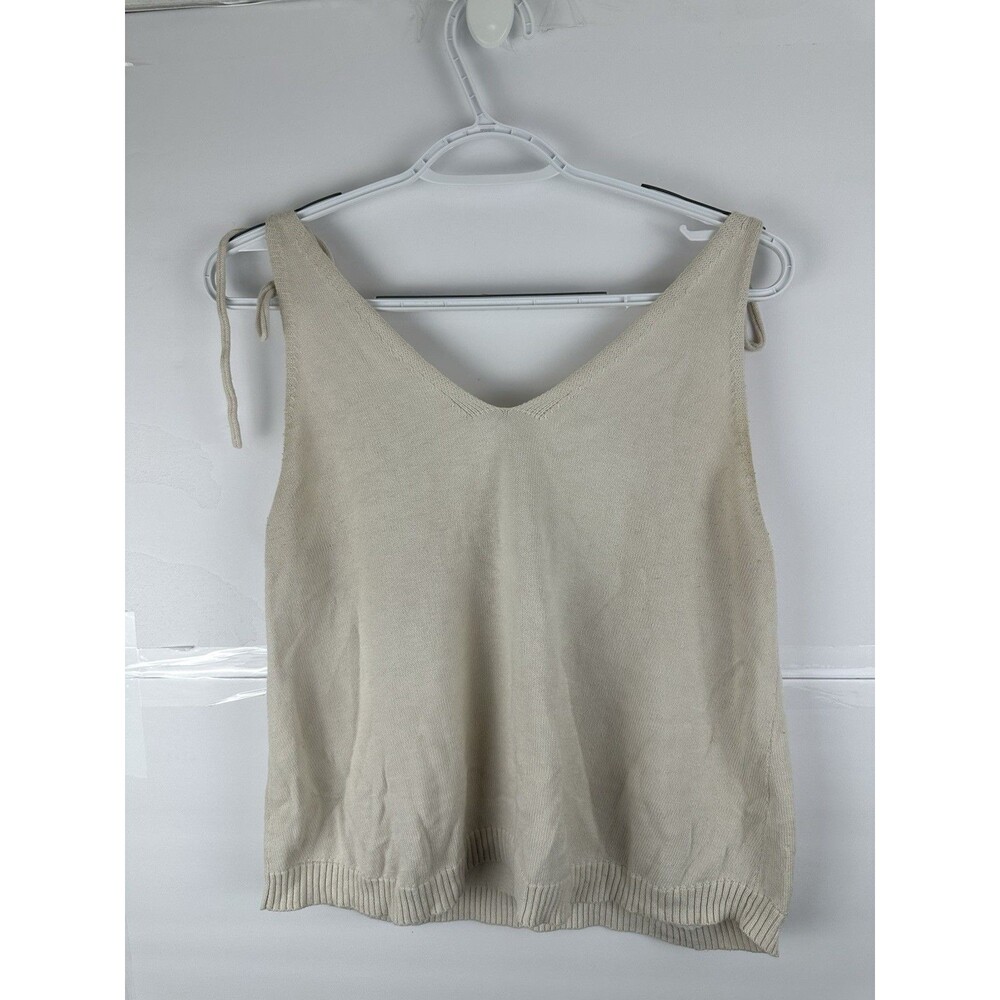 Splendid Collection Womens L Cream Knit Tank Top Tie Strap V-Neck